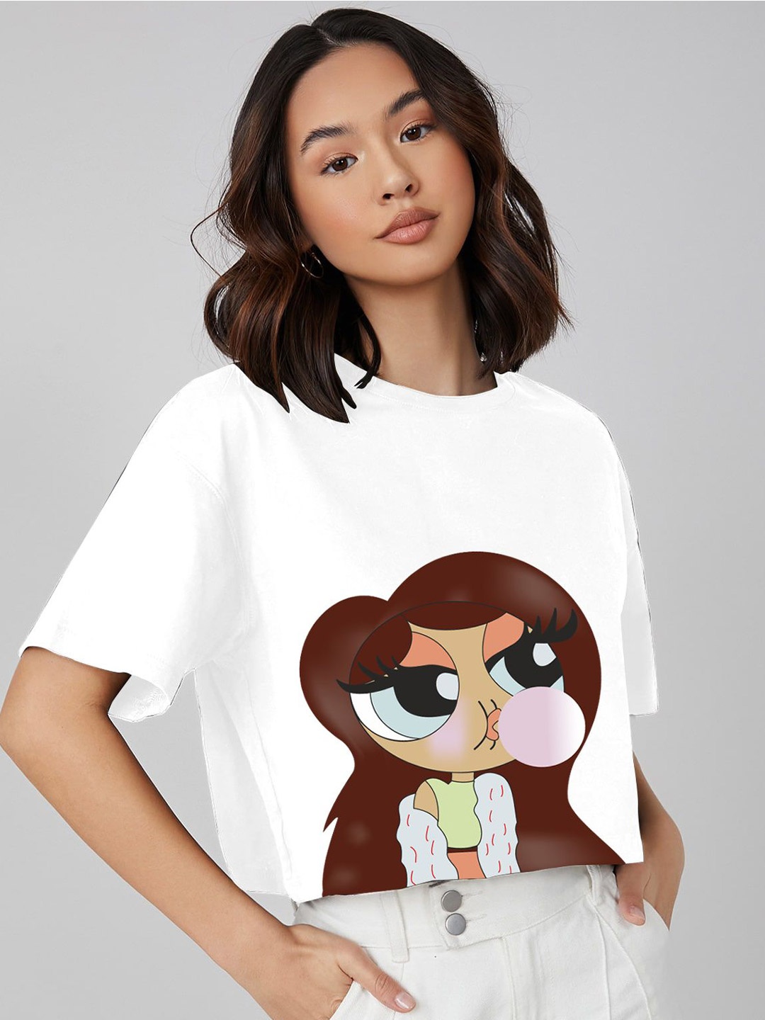 

CORSICA Print Extended Sleeves Boxy Crop Top, White