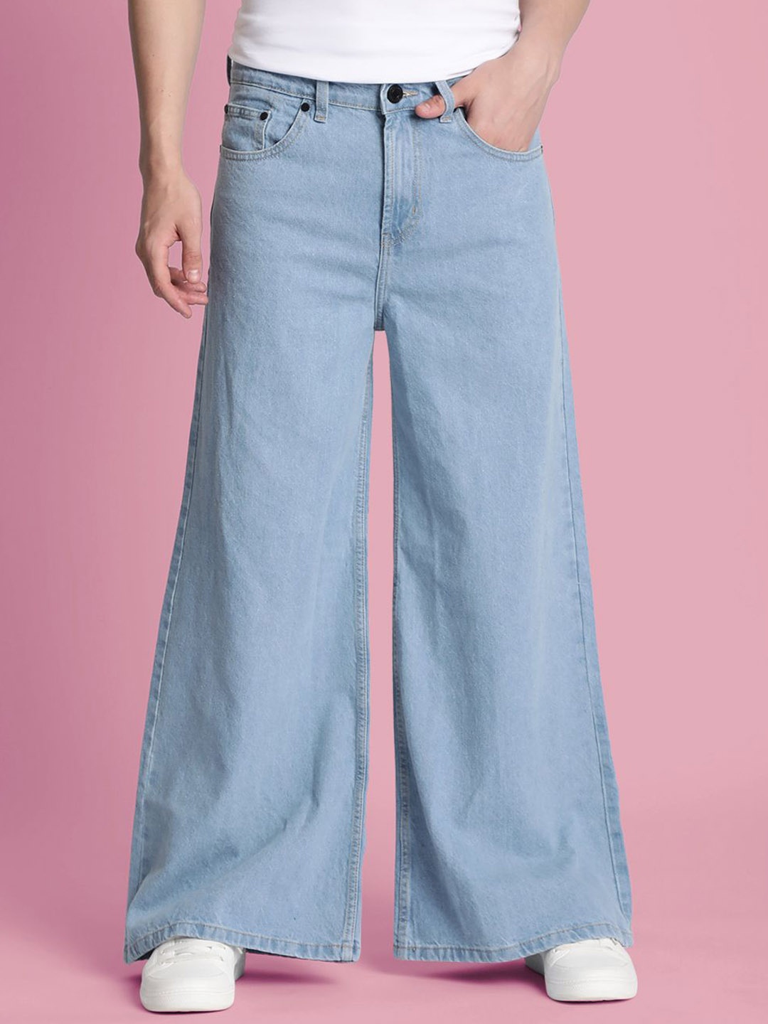 

Bene Kleed Men Wide Leg High-Rise Clean Look Cotton Jeans, Blue