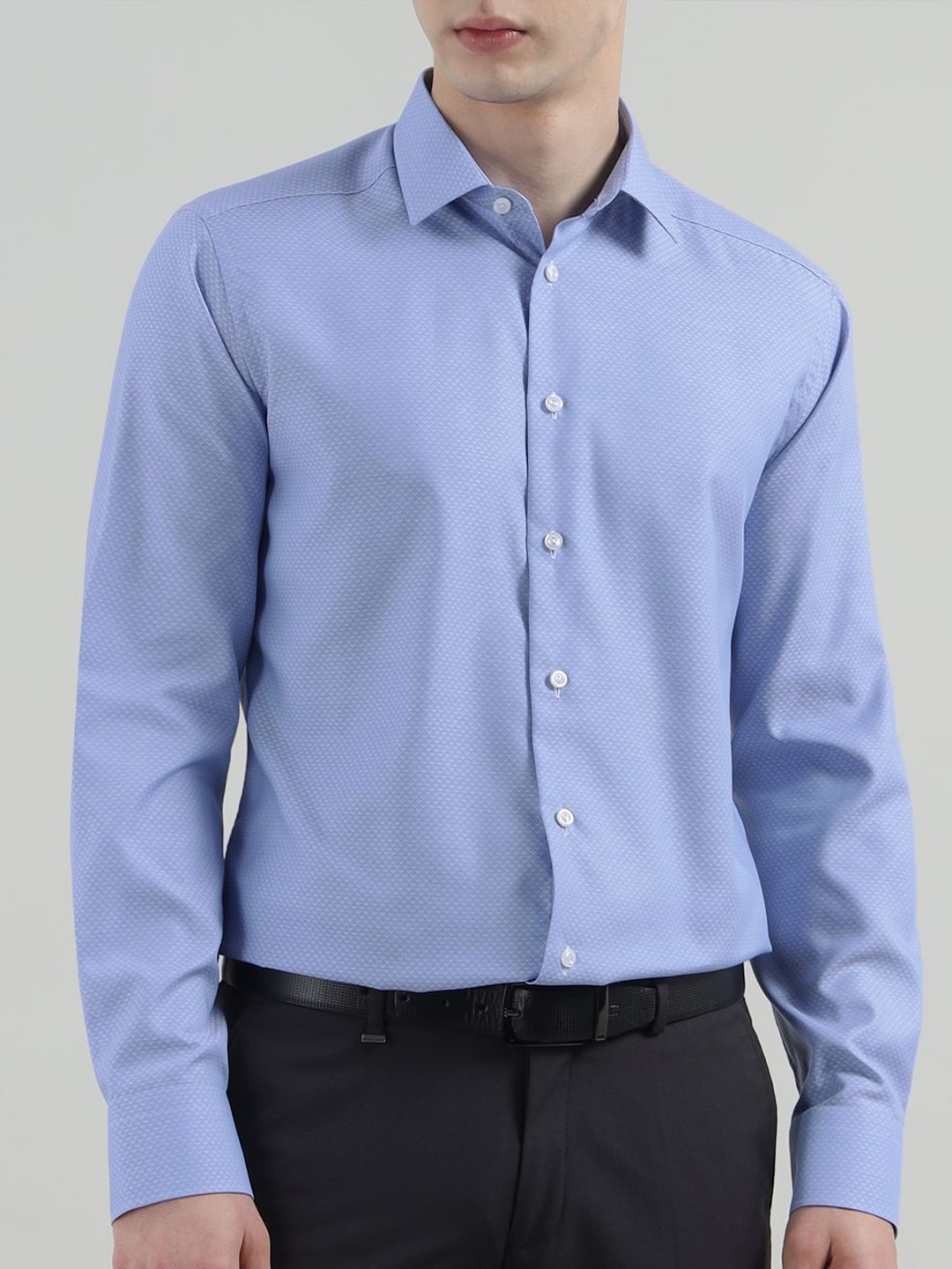 

Eton Men Spread Collar Textured Cotton Formal Shirt, Blue