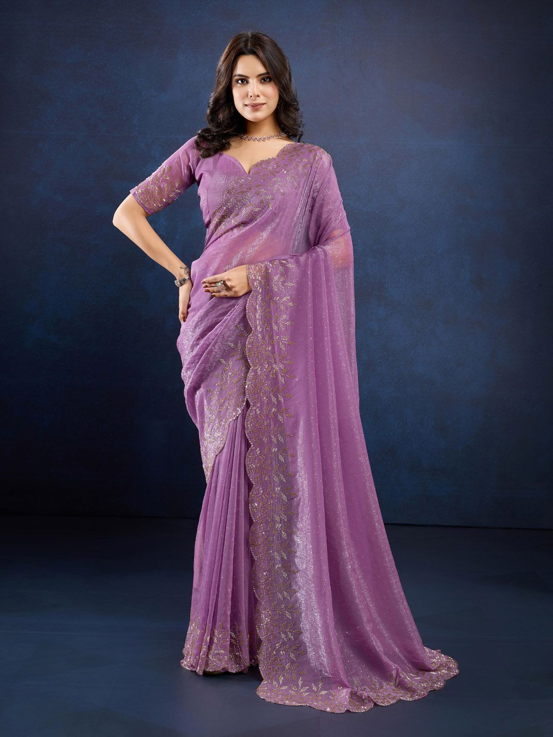 

Meena Bazaar Embellished Sequinned Art Silk Saree, Purple