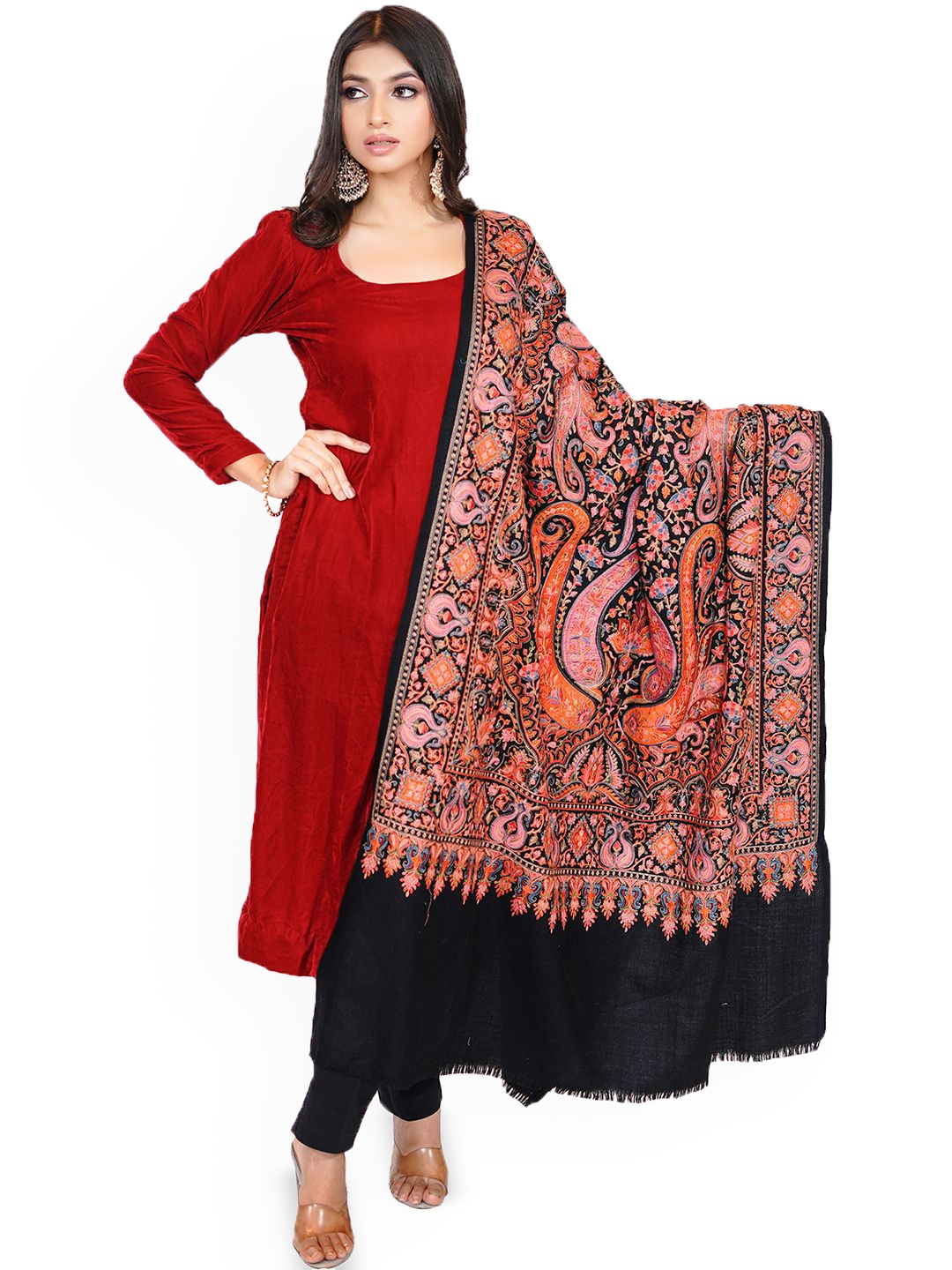 

PASHMAL INDIA PRIVATE LIMITED Paisley Woven Design Woollen Shawl, Black