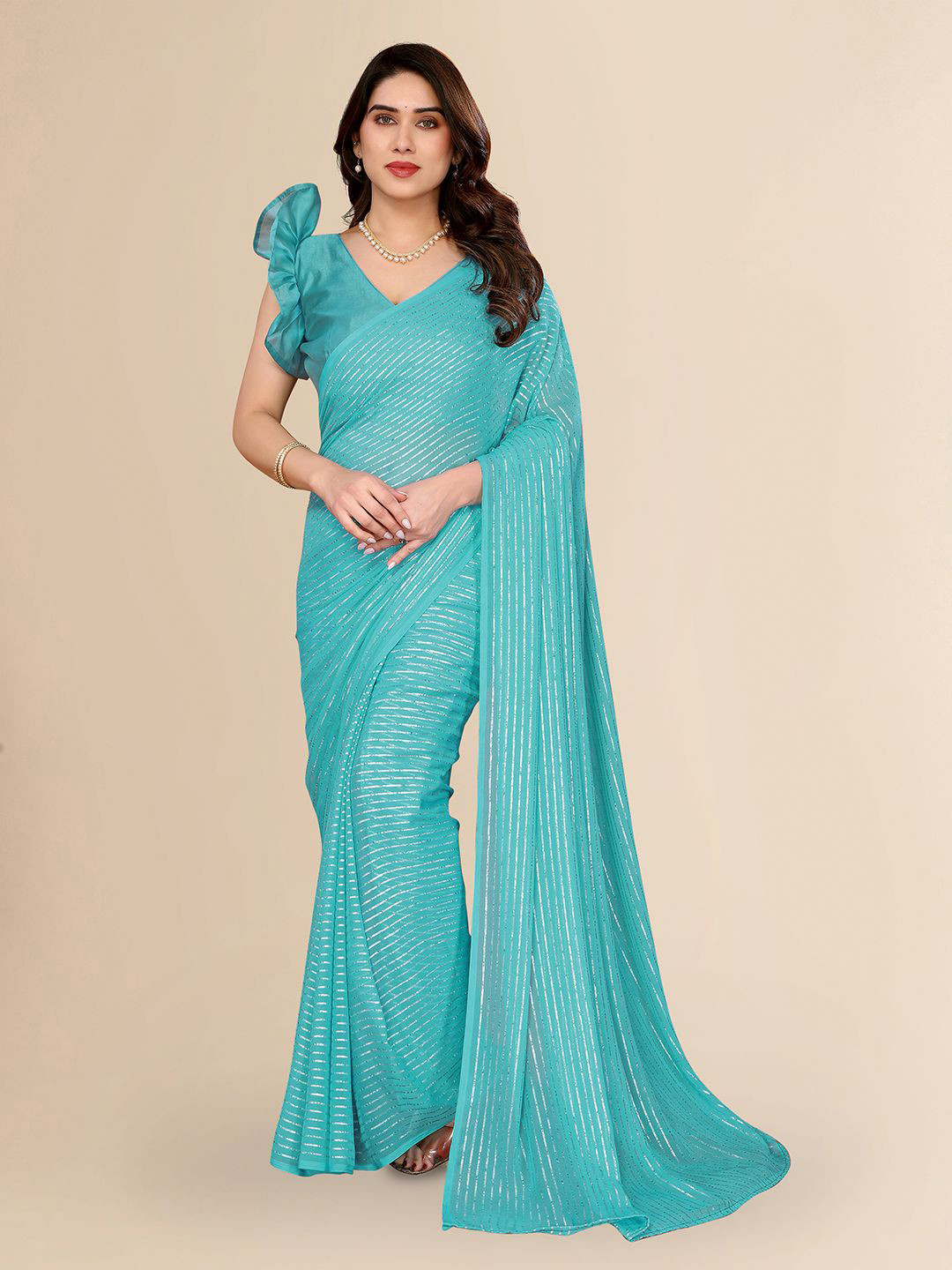 

Moda Rapido Embellished Poly Georgette Saree, Blue