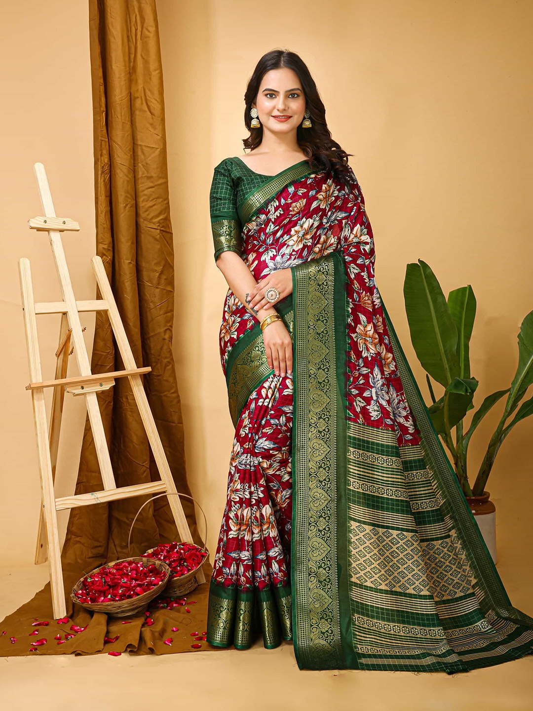 

KALINI Woven Design Zari Art Silk Banarasi Saree, Red