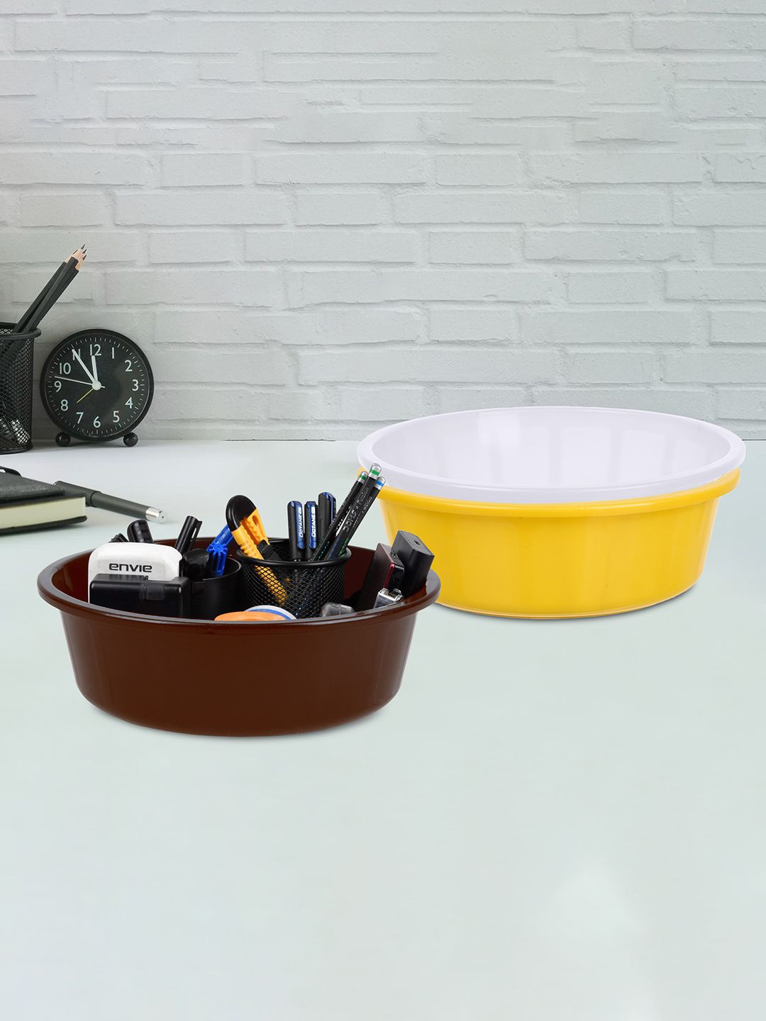 

Kuber Industries Yellow and White 3 Pieces Multi-Utility Organisers