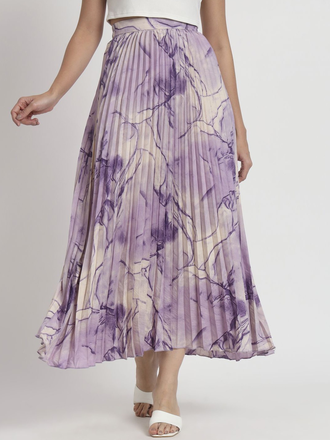 

ZWERLON Women Printed Pleated A-Line Midi Skirt, Purple