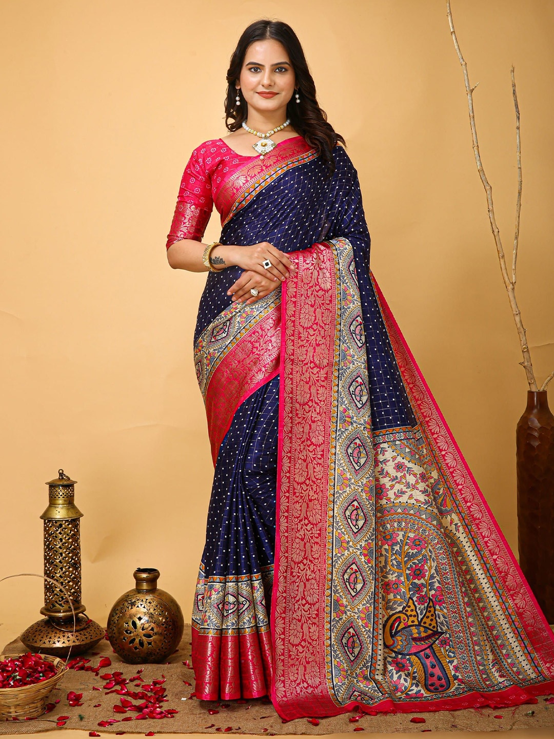 

KALINI Woven Design Zari Art Silk Banarasi Saree, Blue