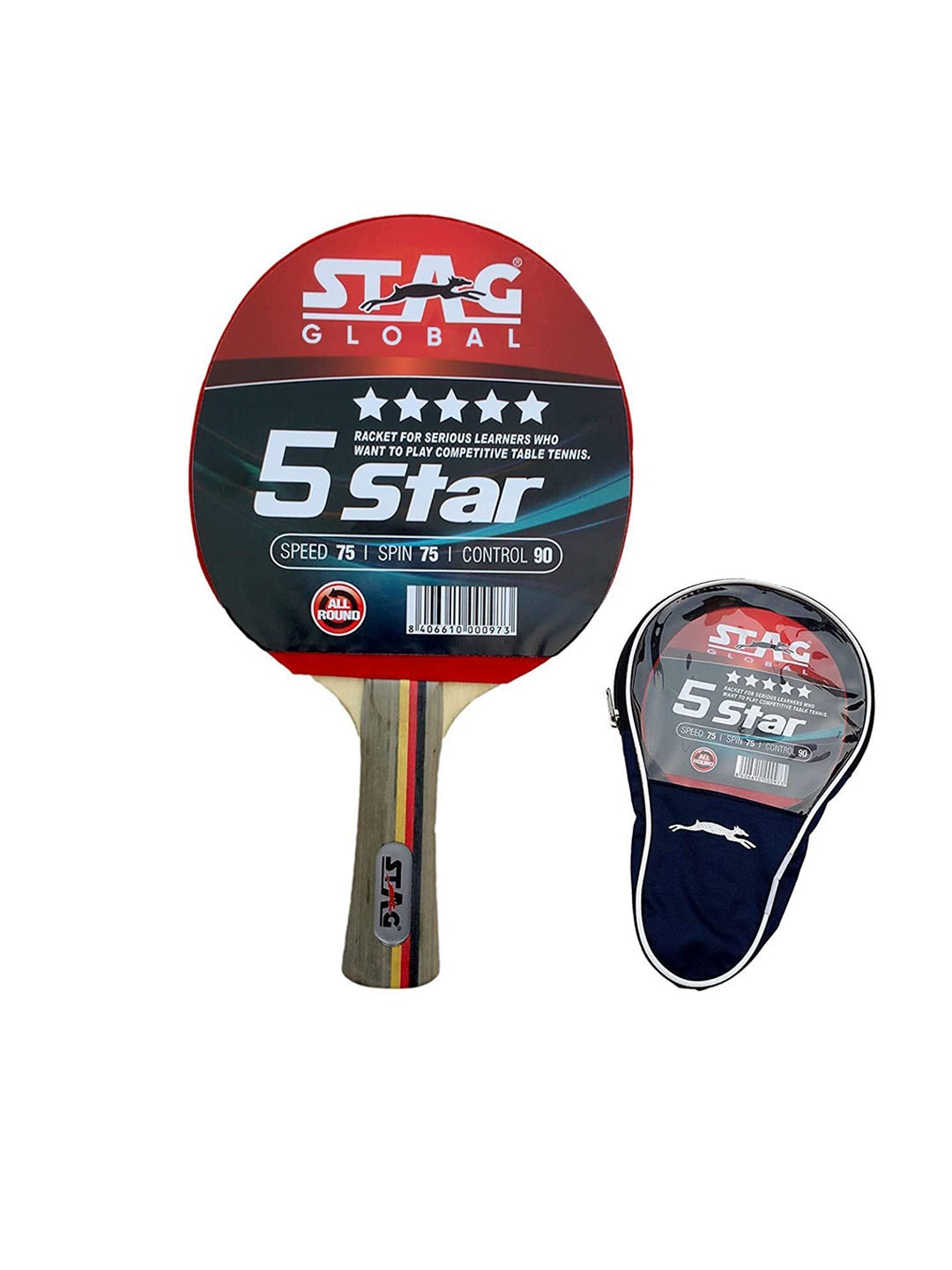 

STAG GLOBA 2 Wooden Table Tennis Racket & 3 Balls Set, Red