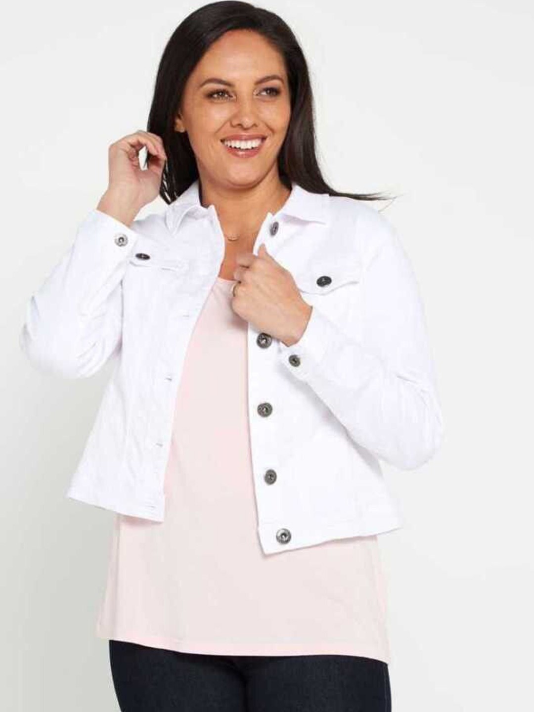 

KASHIAN Women Spread Collar Solid Casual Denim Jacket, White