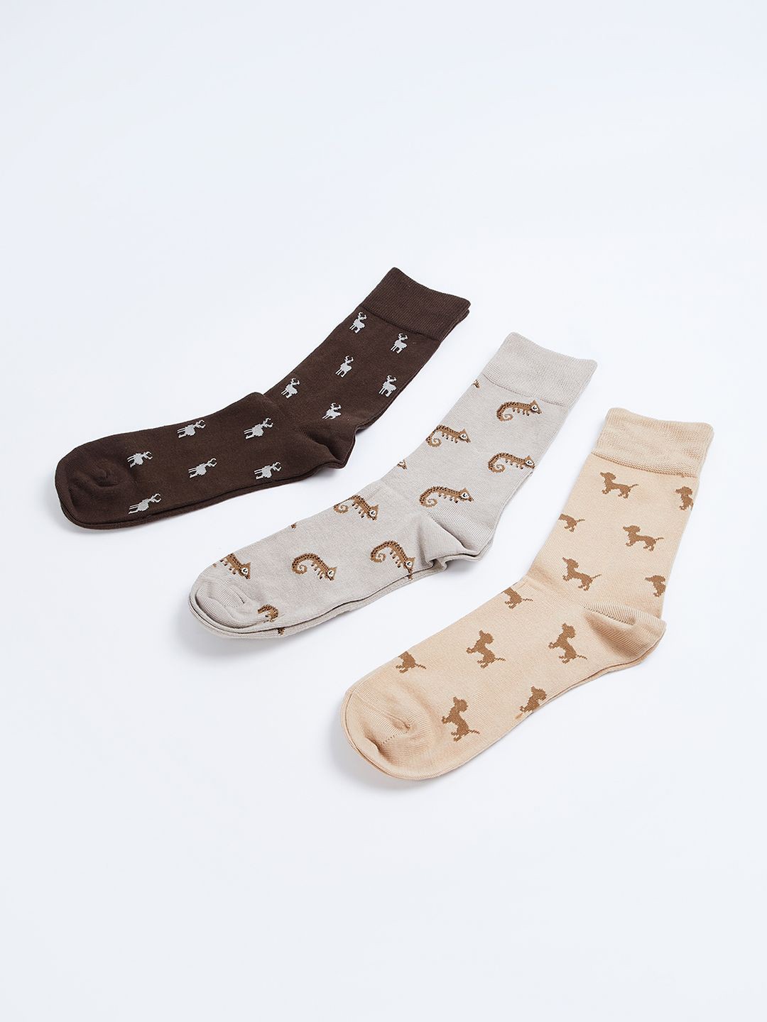 

max Men Pack Of 3 Printed Crew Length Socks, Brown