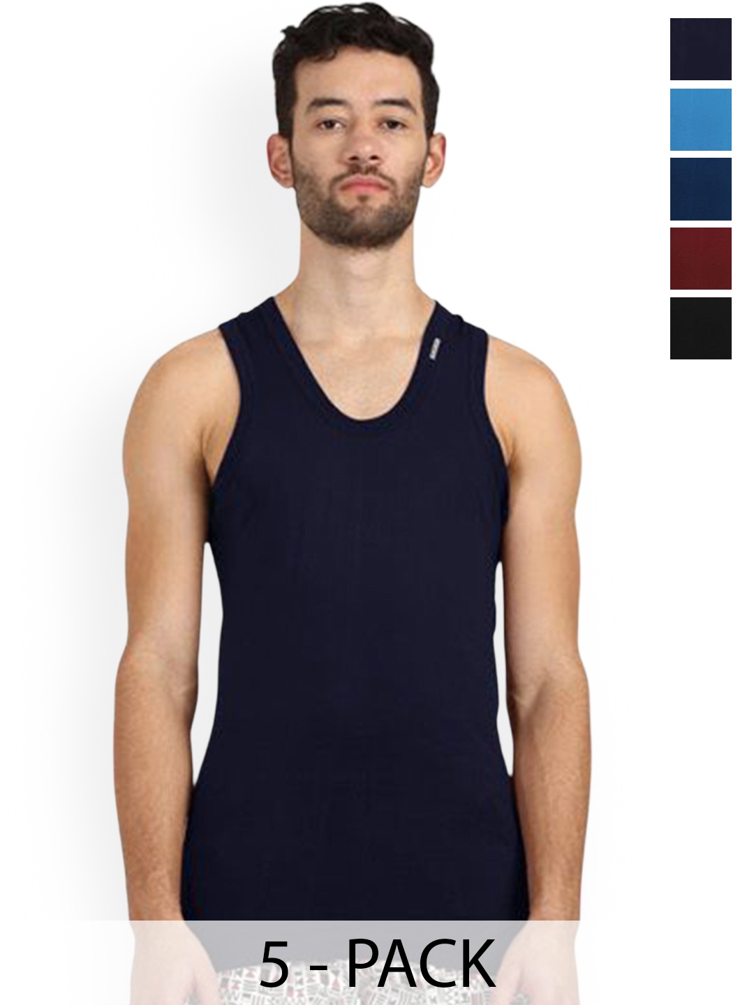 

Rupa Pack Of 5 Assorted Pure Cotton Under Shirt Vests Frontline-Color-Asst-RN-5-75