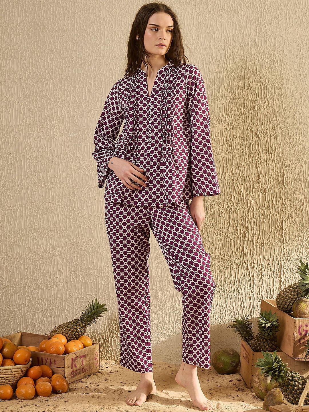 

SANSKRUTIHOMES Women Printed Night suit, Purple