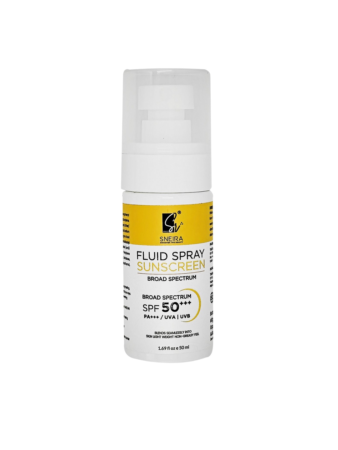 

SNEIRA Fluid Spray Sunscreen SPF 50+++ PA+++ For Broad Spectrum - 50 ml, White