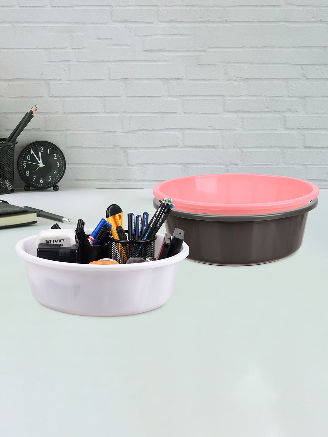

Kuber Industries Grey & Pink 3 Pieces Regular Durable Multi-Utility Organisers