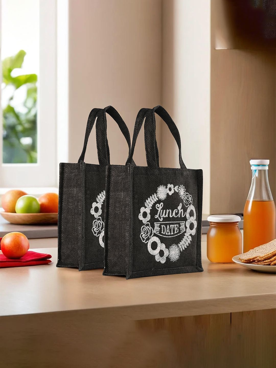 

Kuber Industries Set of 2 Other Prints Lunch bags Travel Accessory, Black