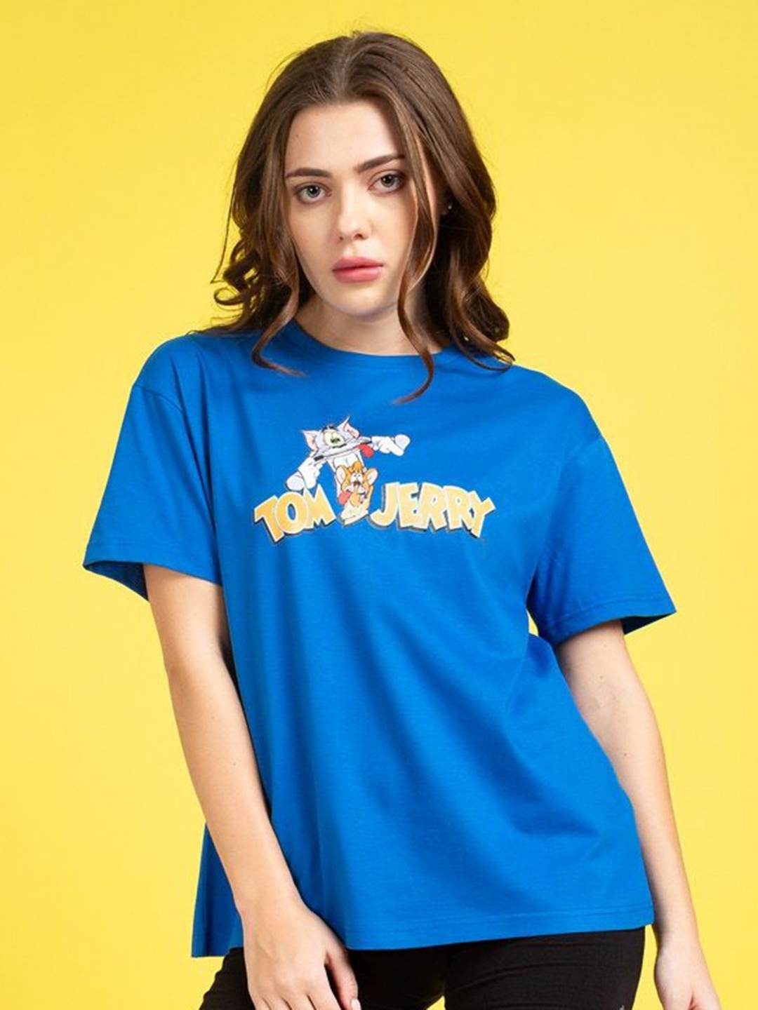 

Kook N Keech Toons Women Tom & Jerry Graphic Printed Round Neck Cotton T-shirt, Blue