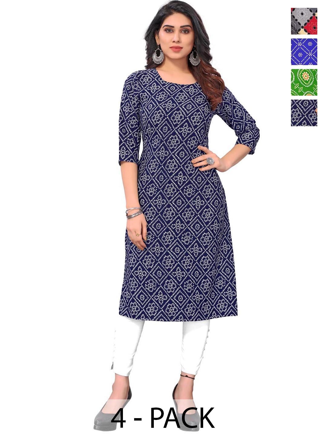 

KETAKI FASHION Selection Of 4 Geometric Printed Straight Kurtas, Navy blue