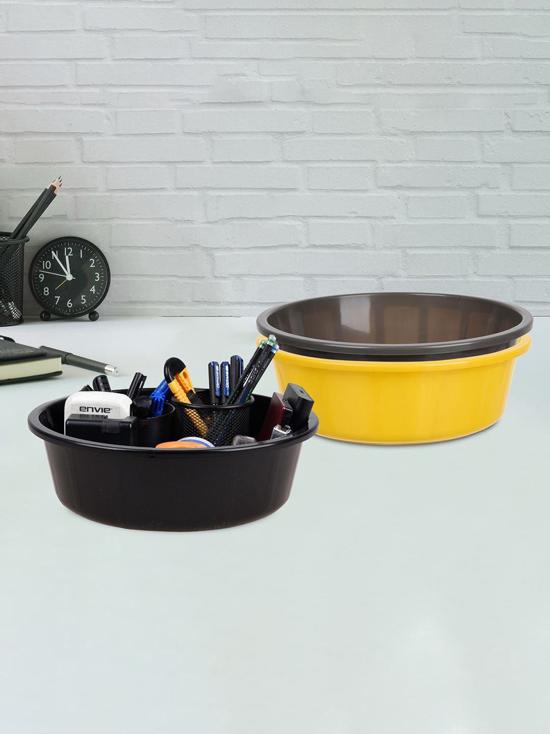 

Kuber Industries Yellow and Grey 3 Pieces Desk Organisers