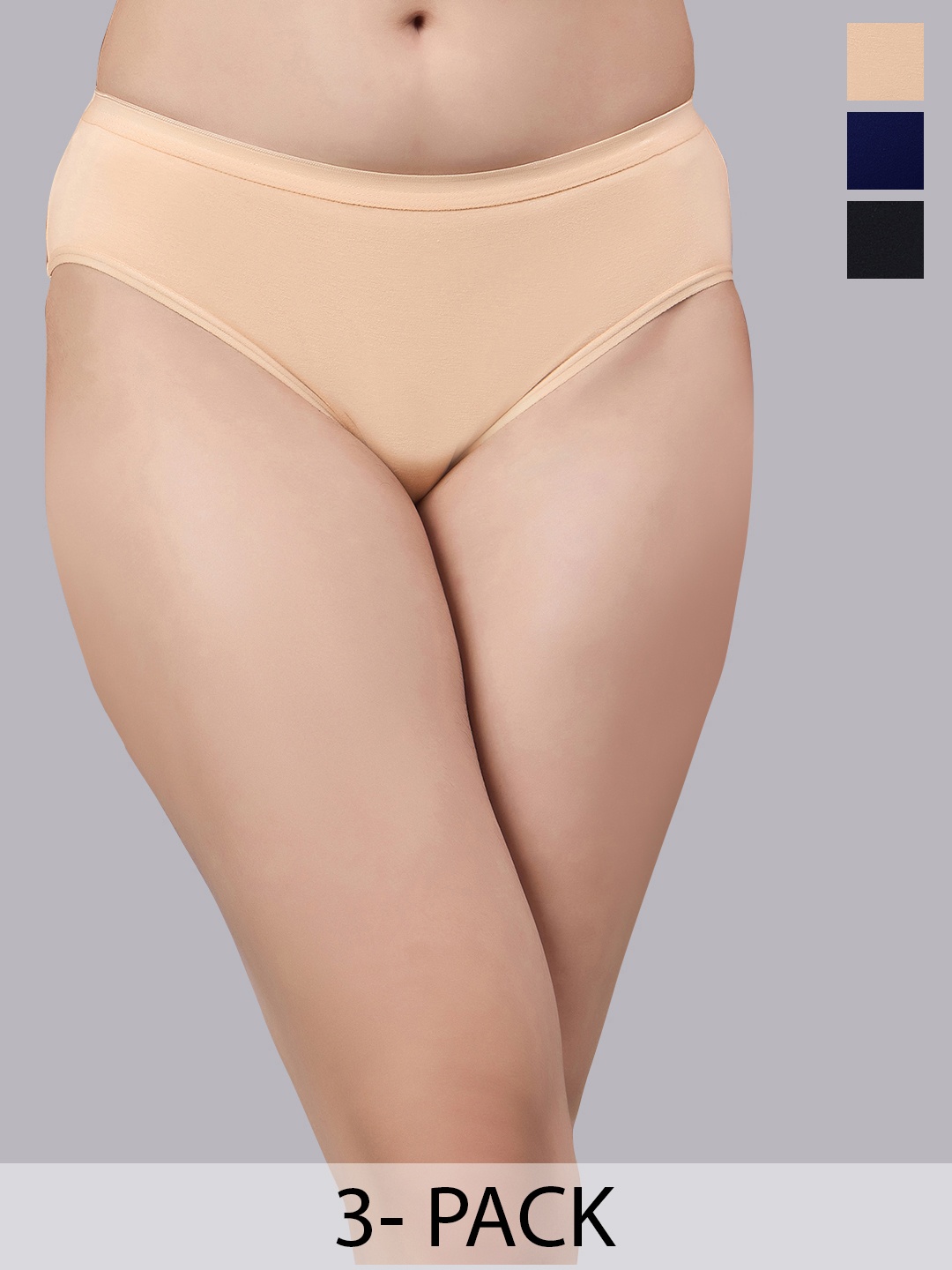 

SIMOH Women Pack Of 3 Assorted Low Rise Hipster Briefs, Black
