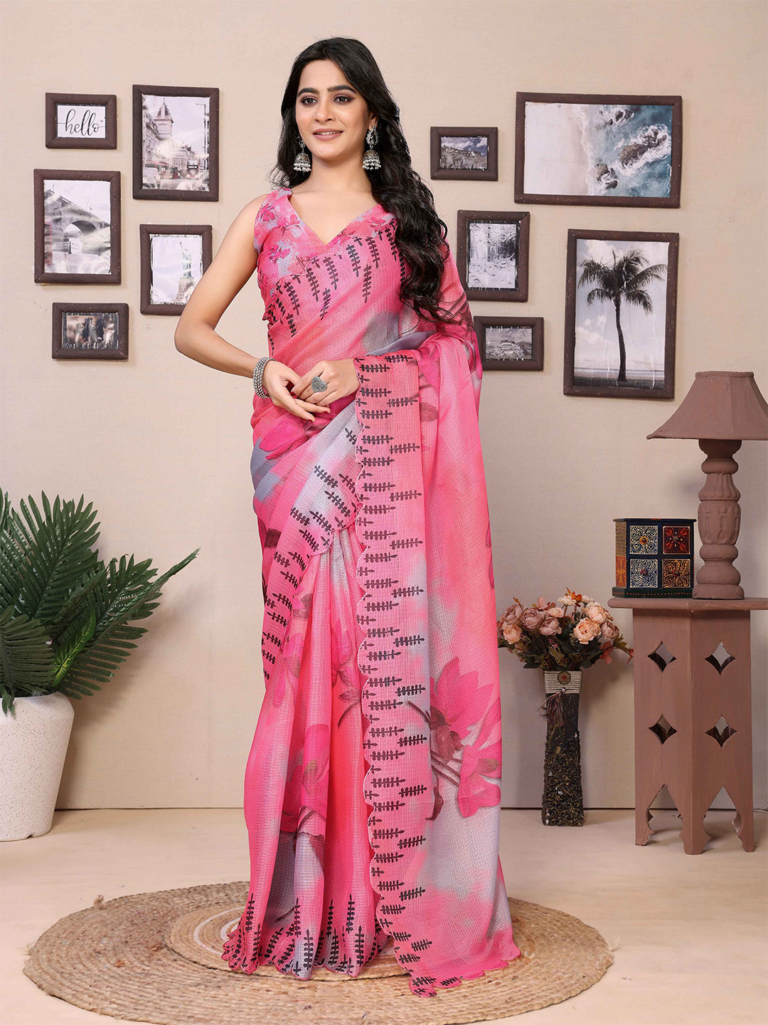 

Rhey Ethnic Motifs Pure Cotton Saree, Pink