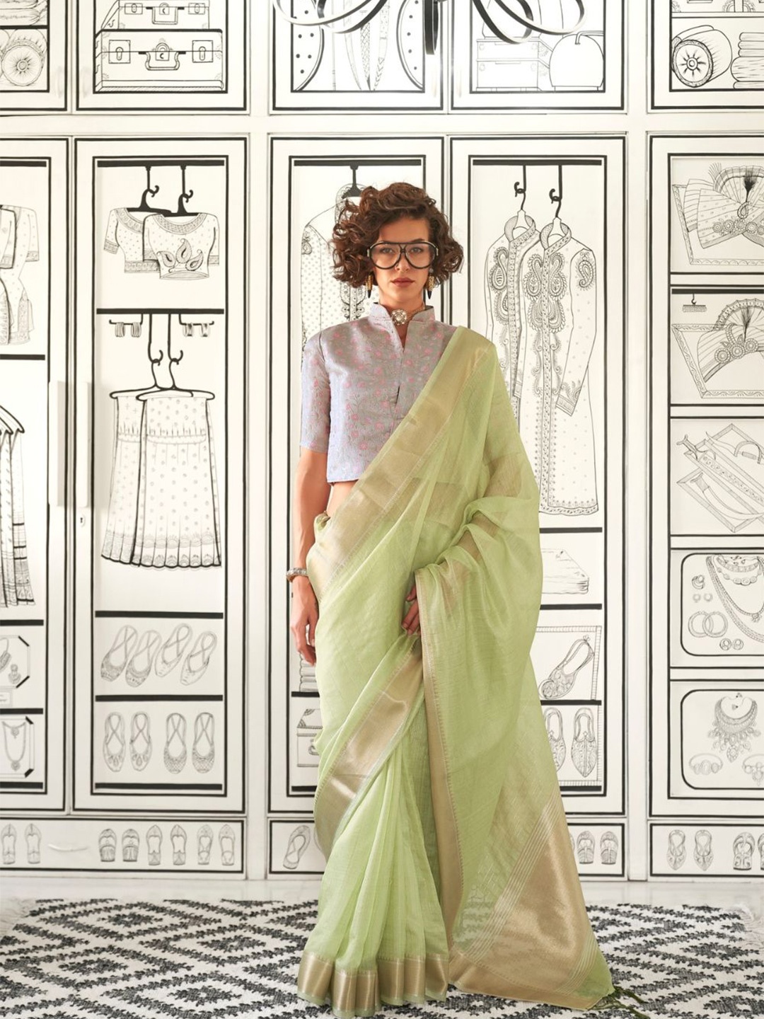 

PEENGAX Zari Pure Chiffon Banarasi Saree, Green