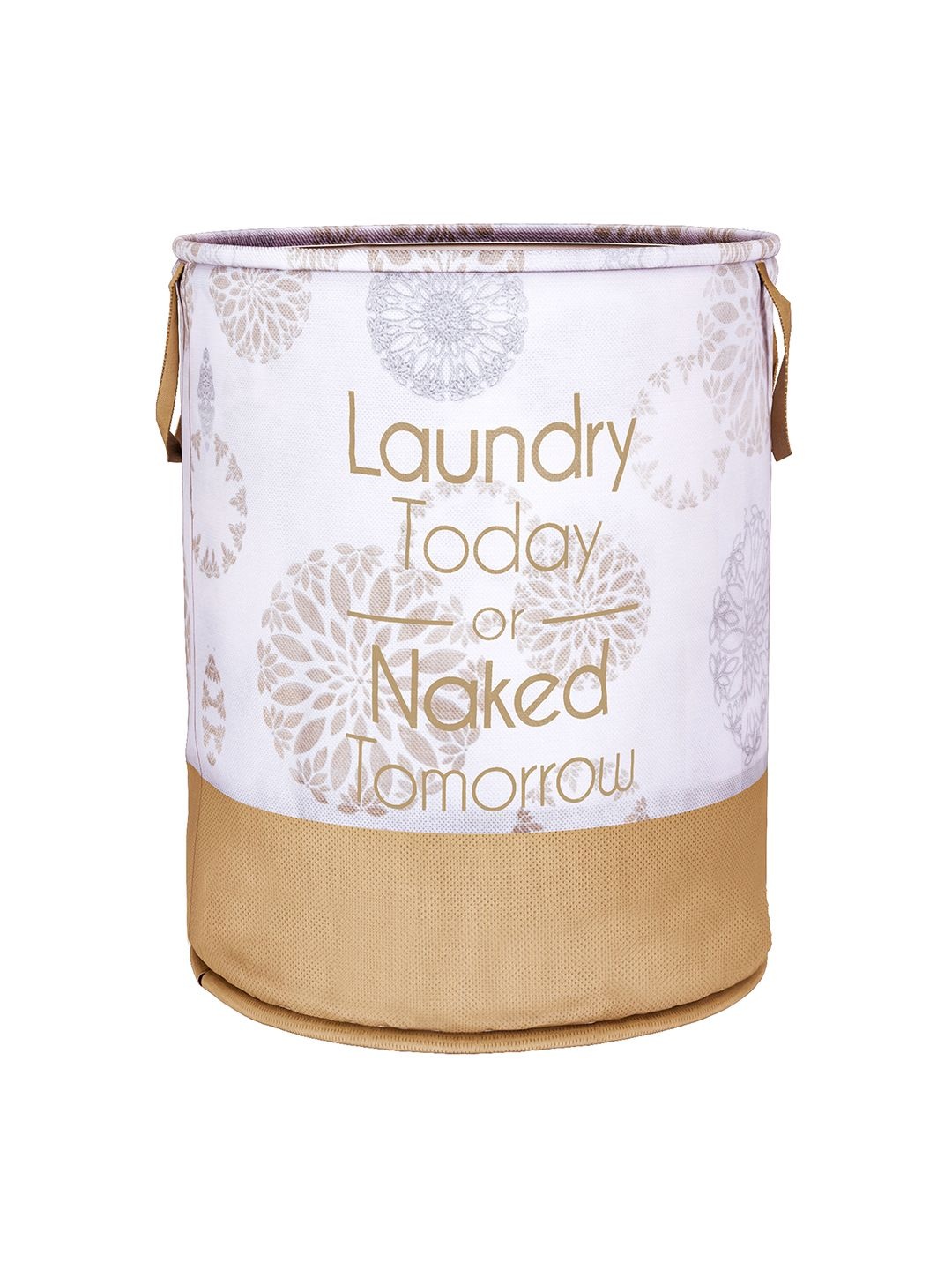 

Kuber Industries White & Brown Floral Printed Round Laundry Basket 45 L