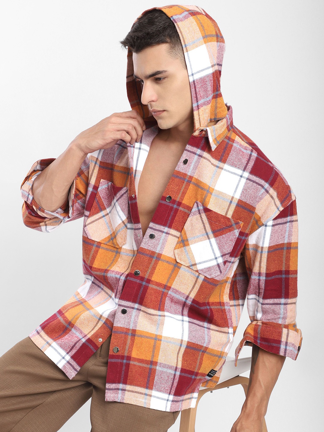 

Beyoung Men Comfort Opaque Checked Casual Shirt, Orange