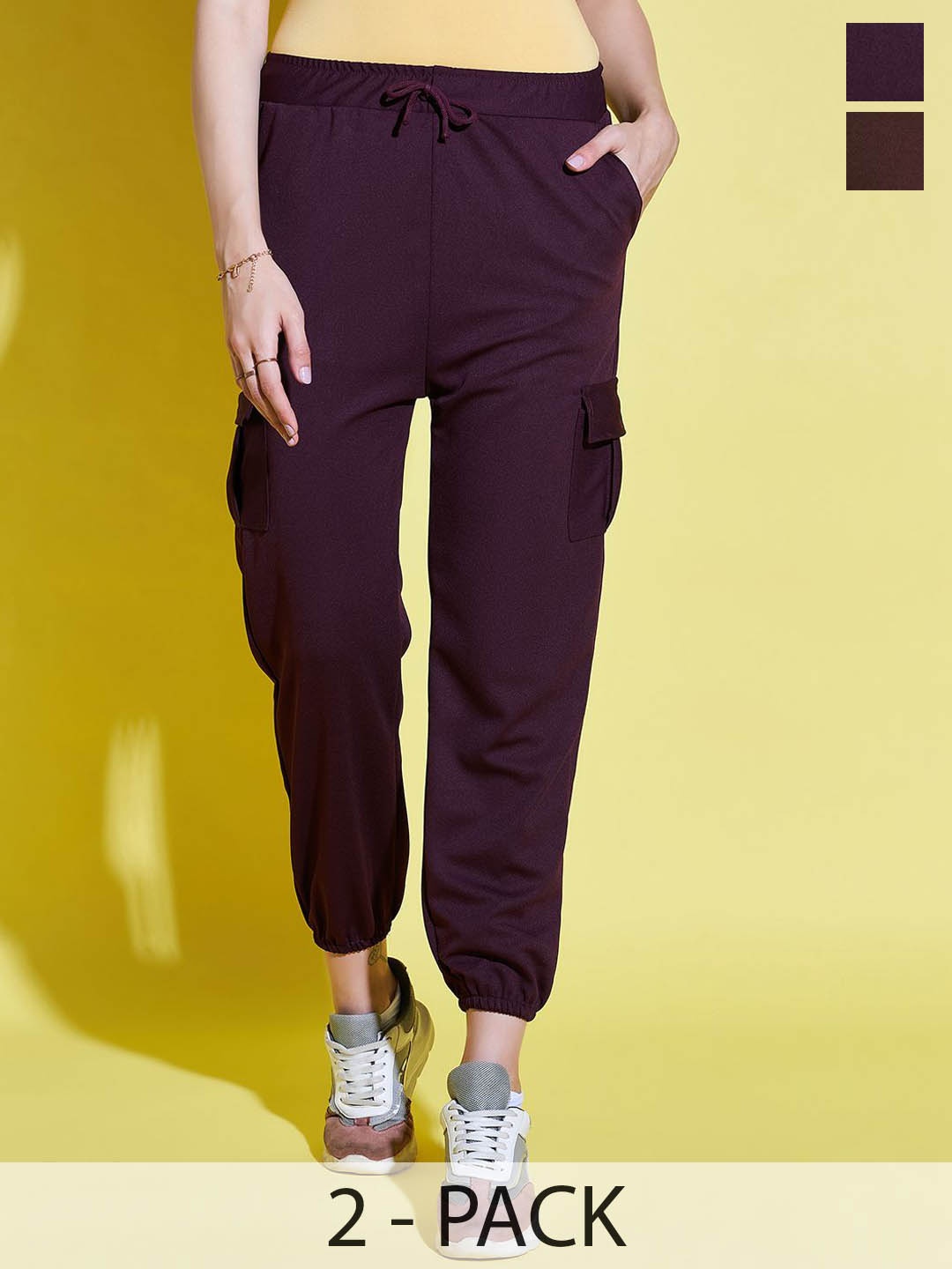 

BUY NEW TREND Women Pack of 2 Relaxed High-Rise Cargo Styles Joggers, Brown