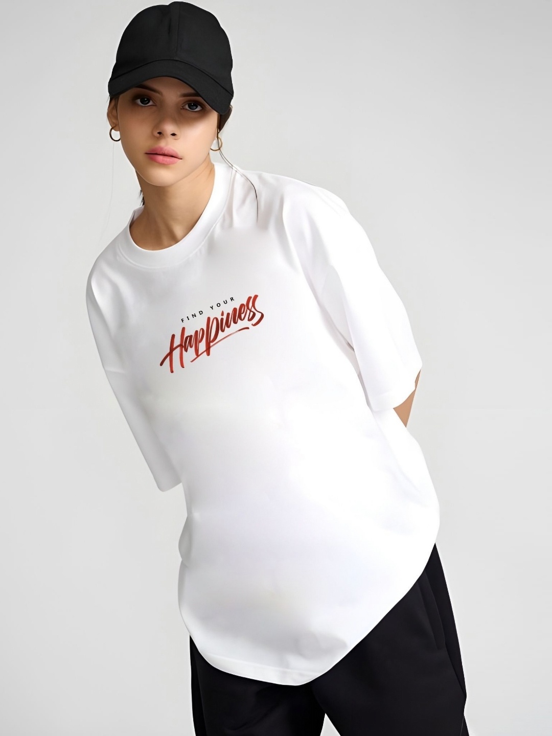

Moda Rapido Women Typography Printed Round Neck Cotton Oversized T-shirt, White