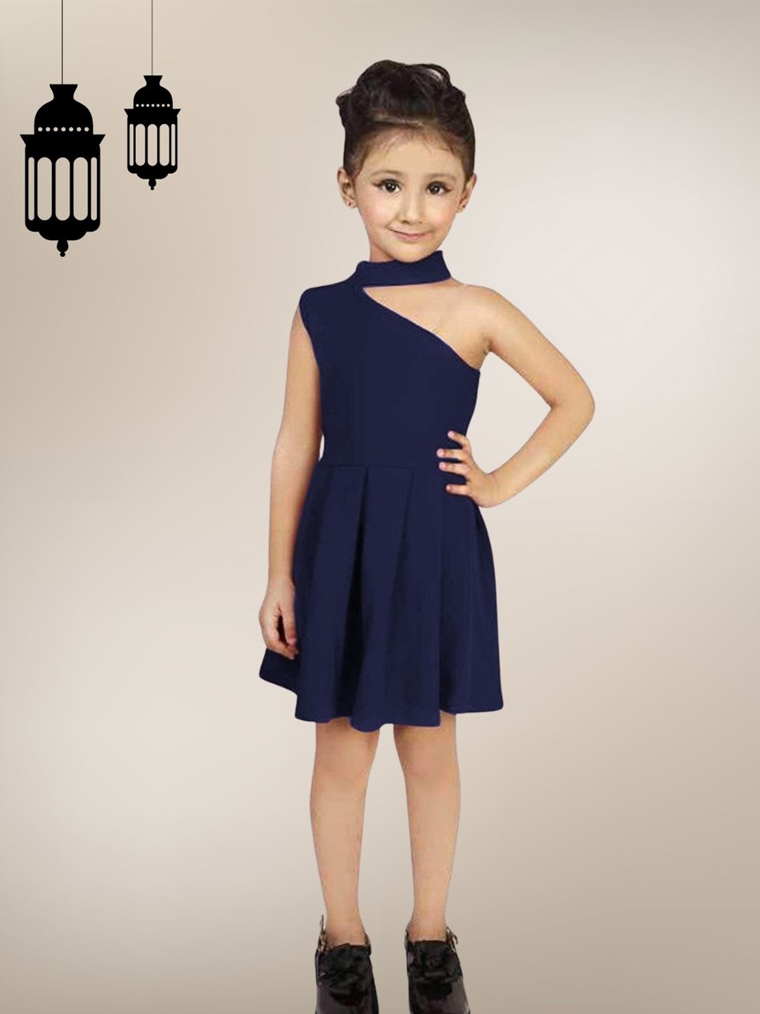

BAESD Girls One Shoulder Sleeveless Fit and Flare Dress, Navy blue