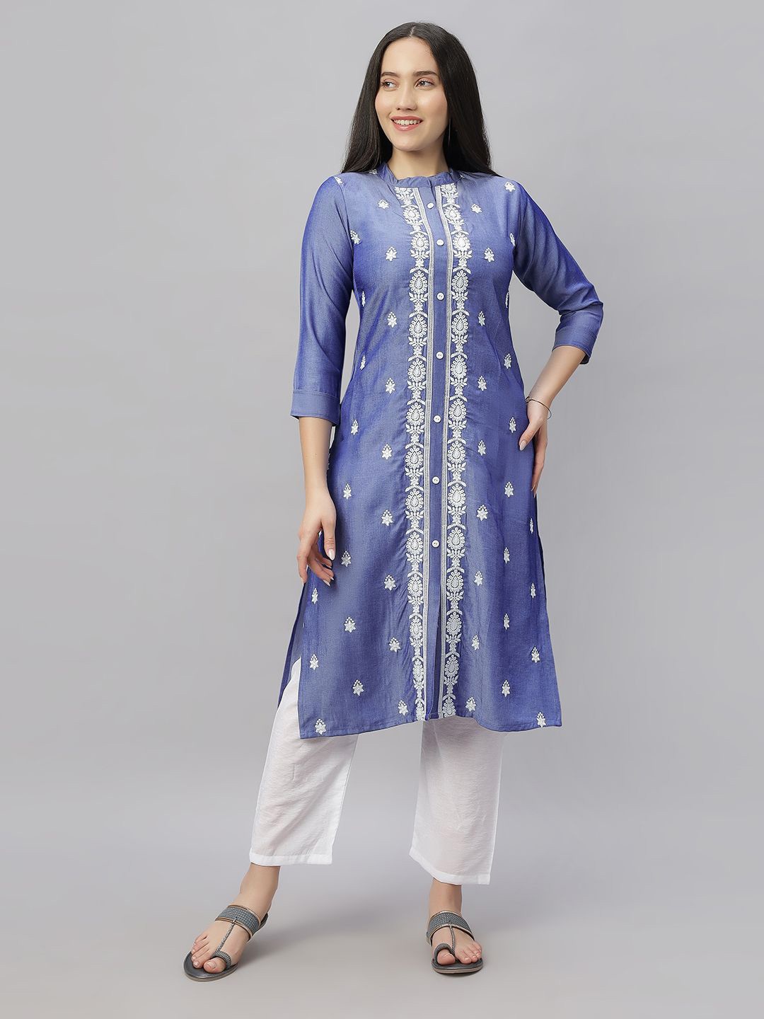 

SK Creation Ethnic Motifs Embroidered Thread Work Kurta, Blue