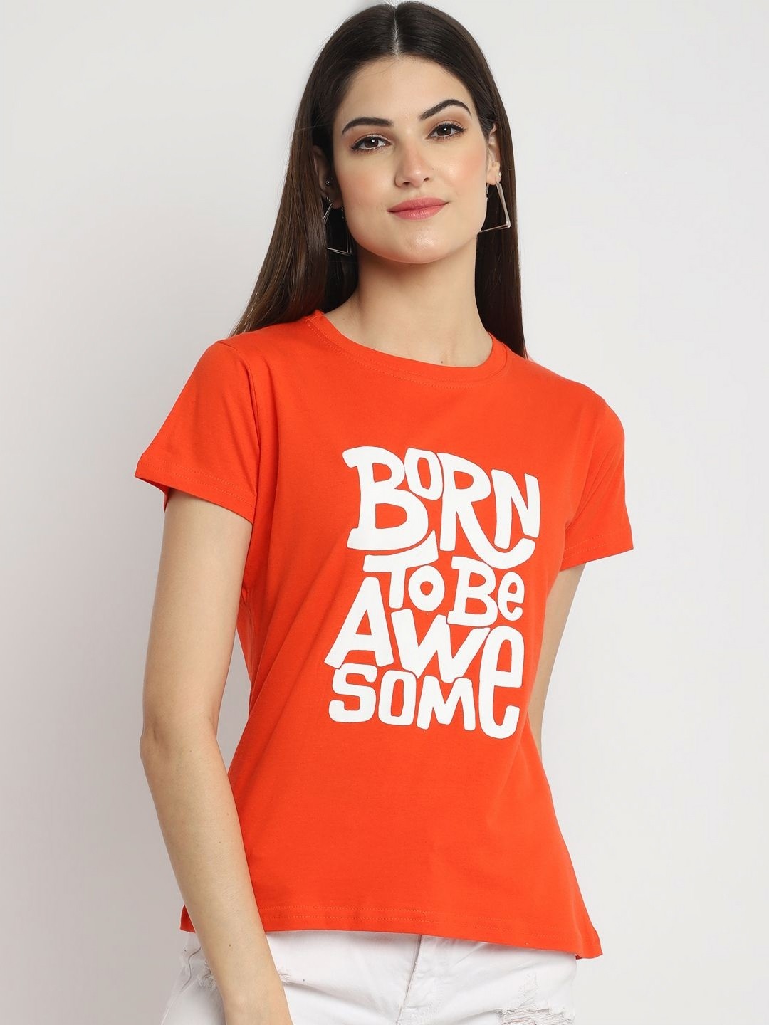 

CORSICA Women Regular Fit Typography Printed Round Neck Cotton T-shirt, Orange