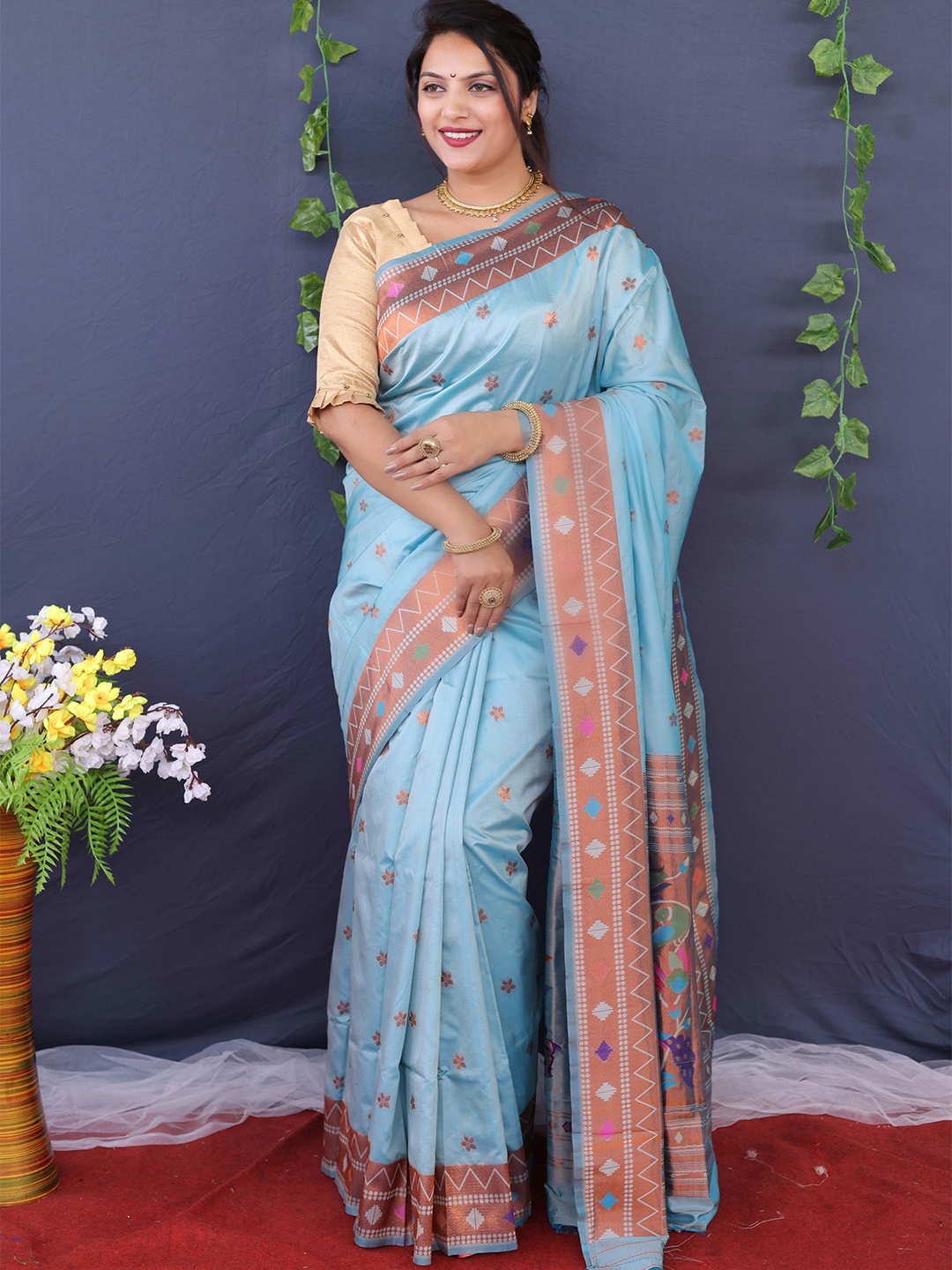 

Kandora Woven Design Zari Pure Silk Banarasi Saree, Turquoise blue