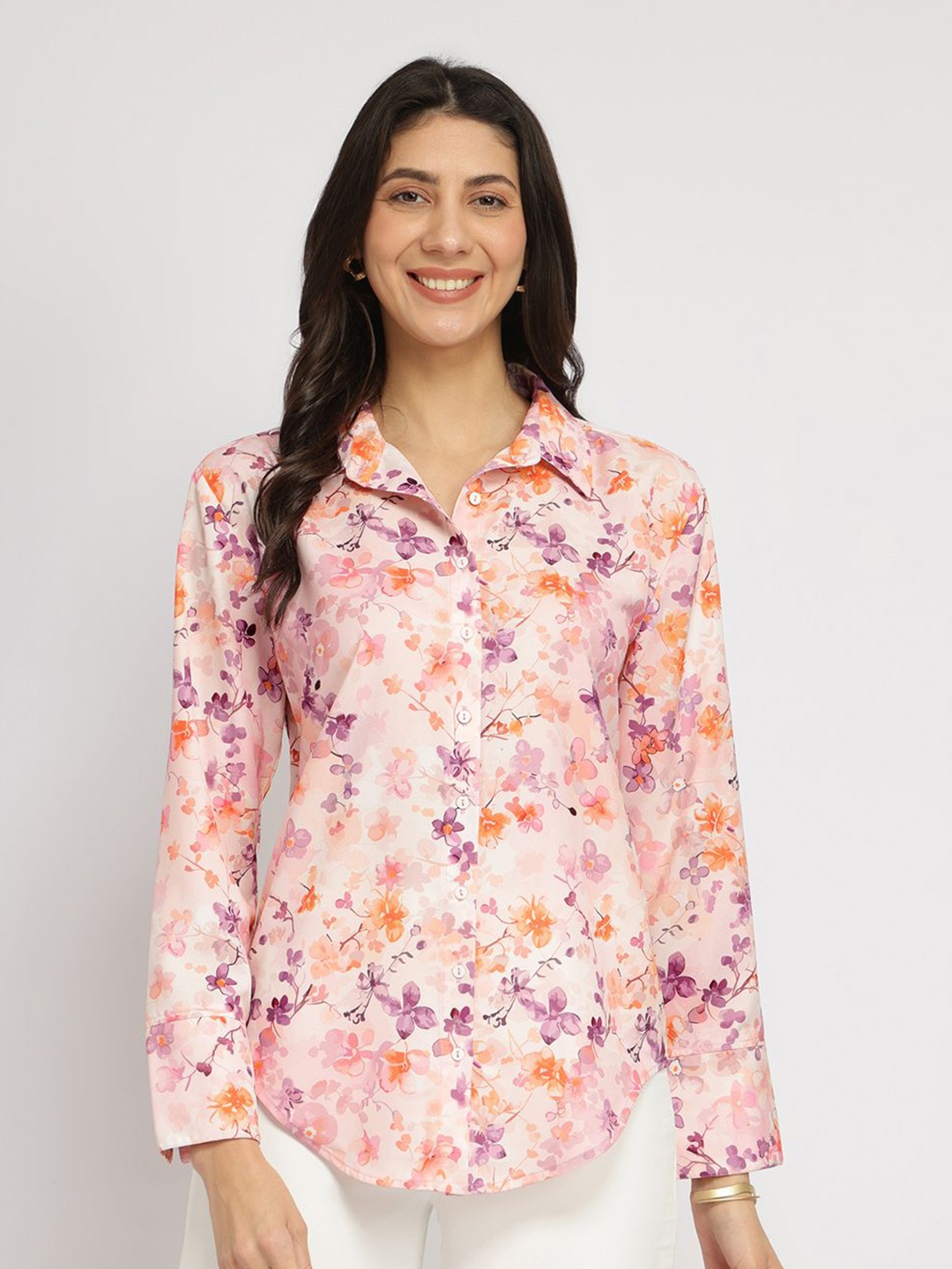 

FableStreet Women Classic Floral Opaque Printed Casual Shirt, Pink
