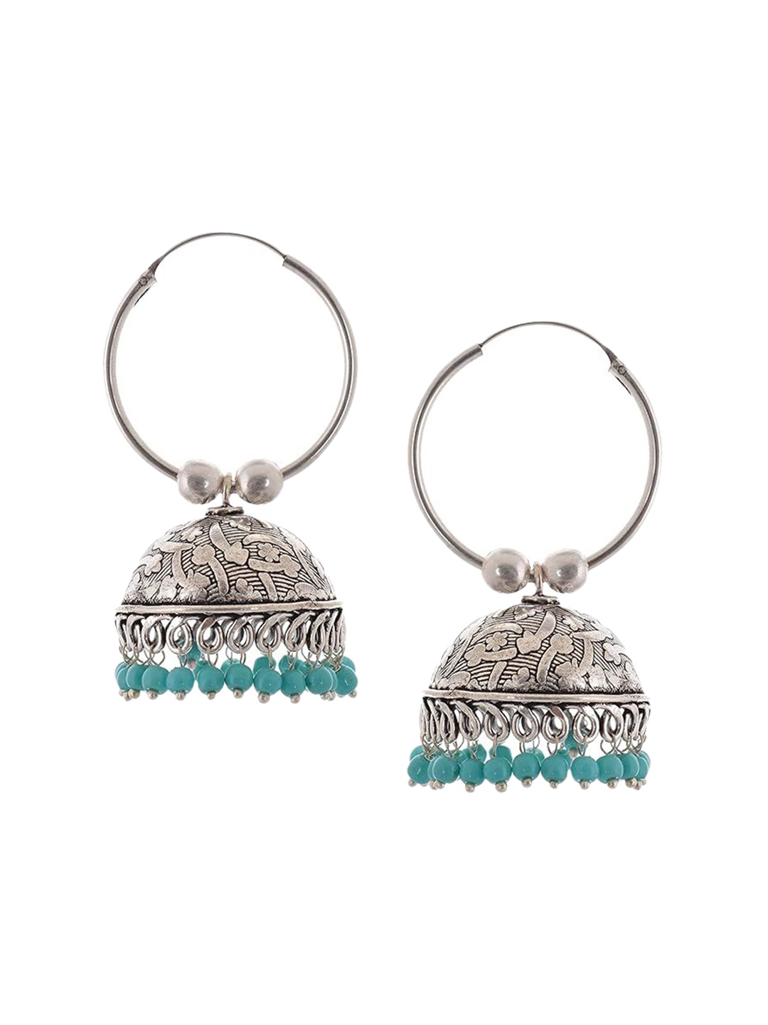 

Kezlin Silver-Plated Artificial Beaded Dome Shaped Oxidised Jhumkas