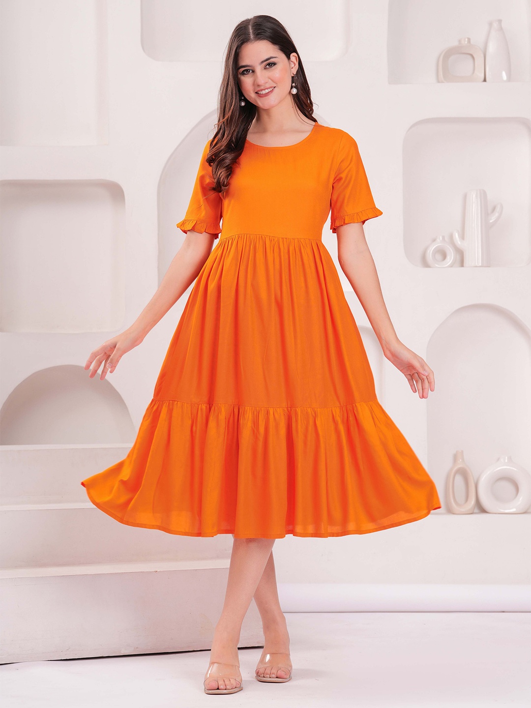 

TOP 30 Women Fit & Flare Midi Dress, Orange