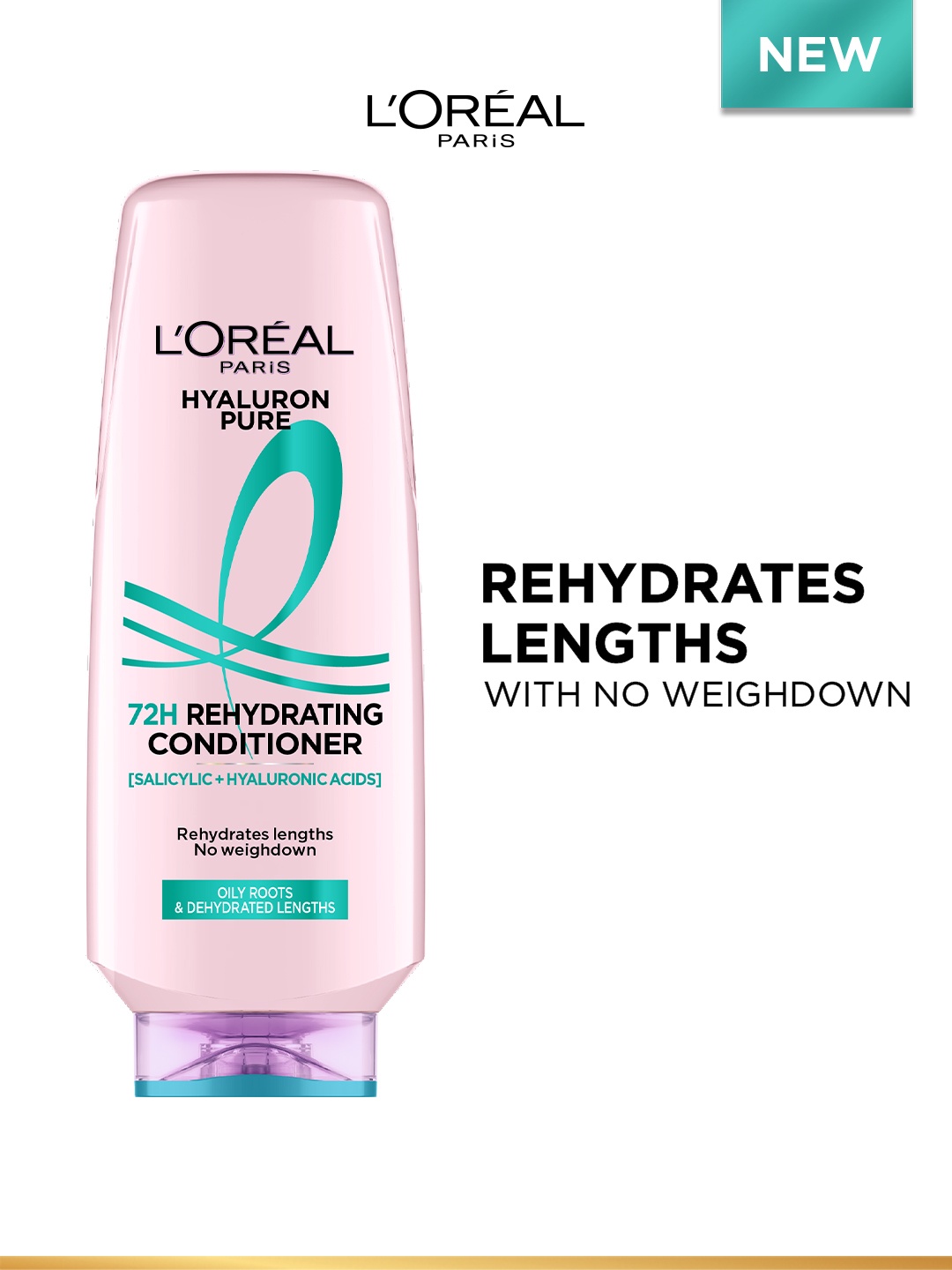 

LOreal Hyaluron Pure 72H Rehydrating Conditioner For Smooth Tangle-Free Hairs - 175ml, Pink