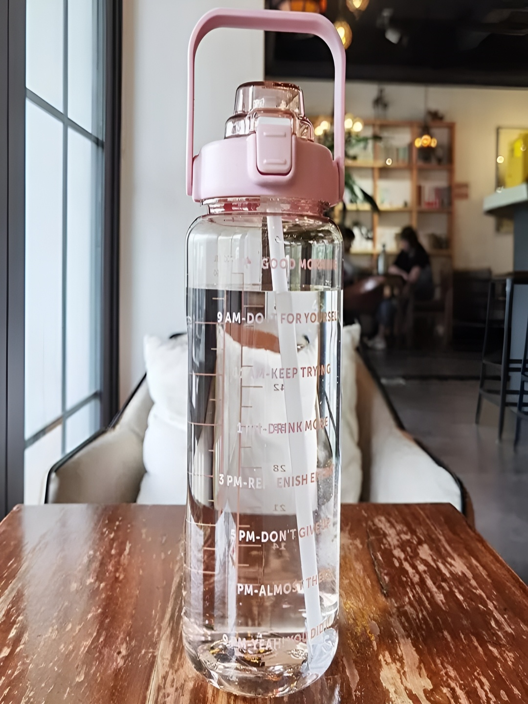 

PROKART Transparent & Pink Printed Sipper Water Bottle With Straw & Handle 2 L