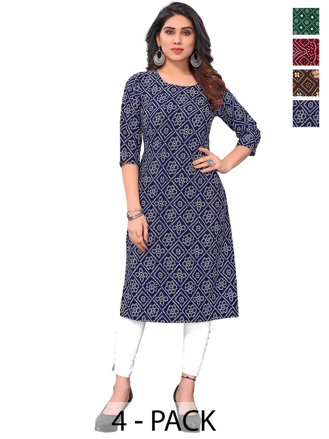 

KETAKI FASHION Selection Of 4 Geometric Printed Straight Kurtas, Navy blue