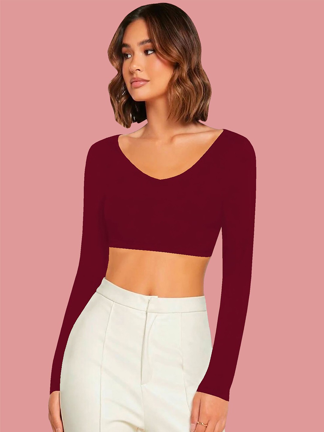 

Dream Beauty Fashion Women Solid V-Neck Top, Maroon