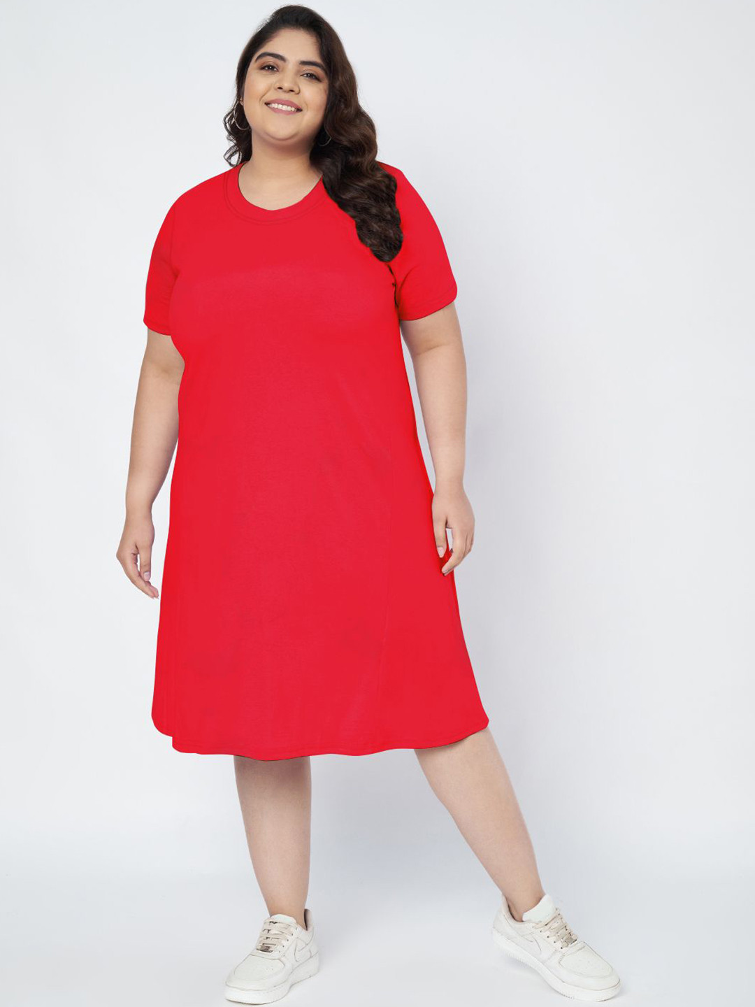 

BRINNS Women Plus Size Cotton T-shirt Dress, Red