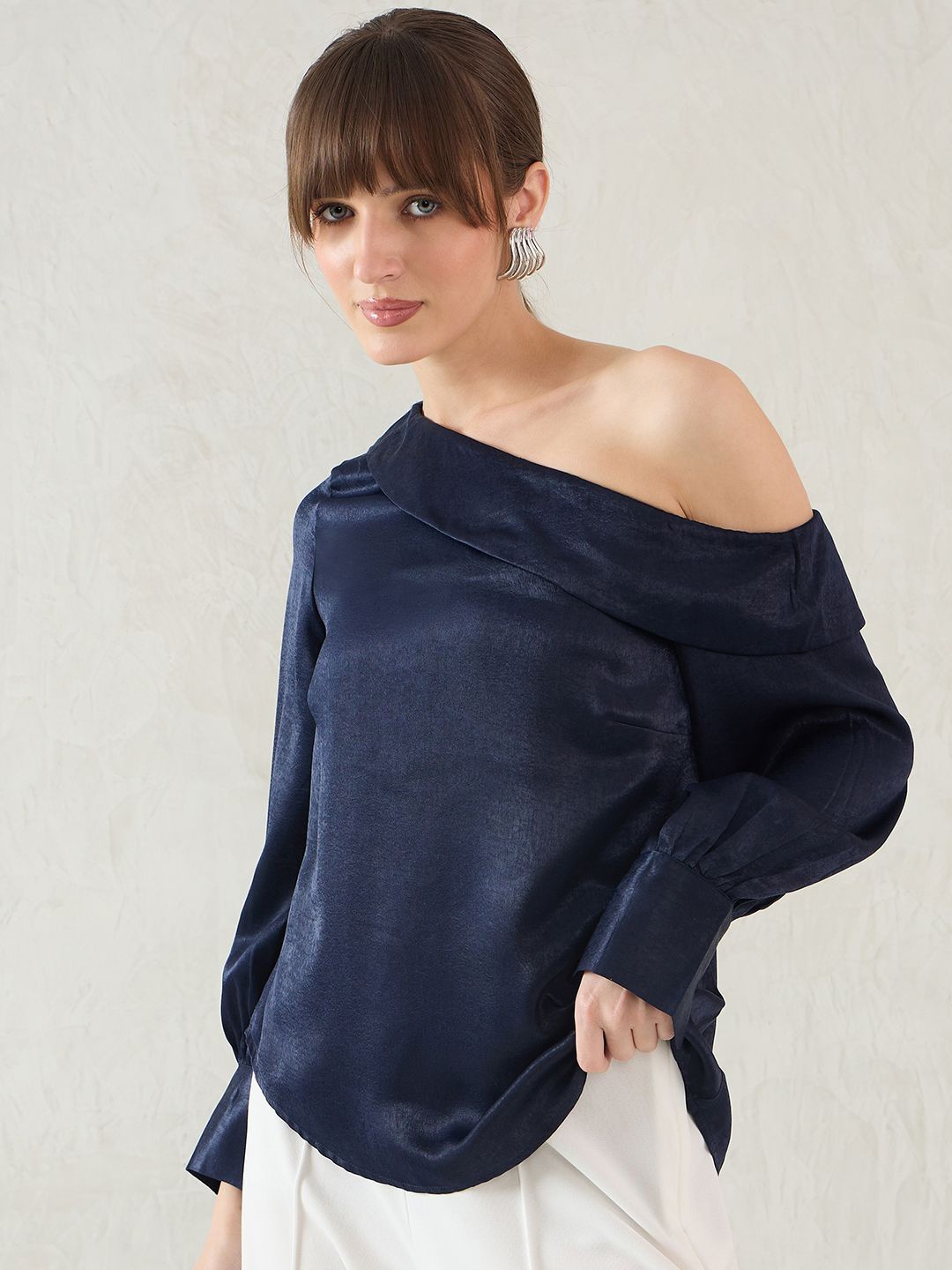 

FEMMELLA Women Solid One Shoulder Top, Navy blue