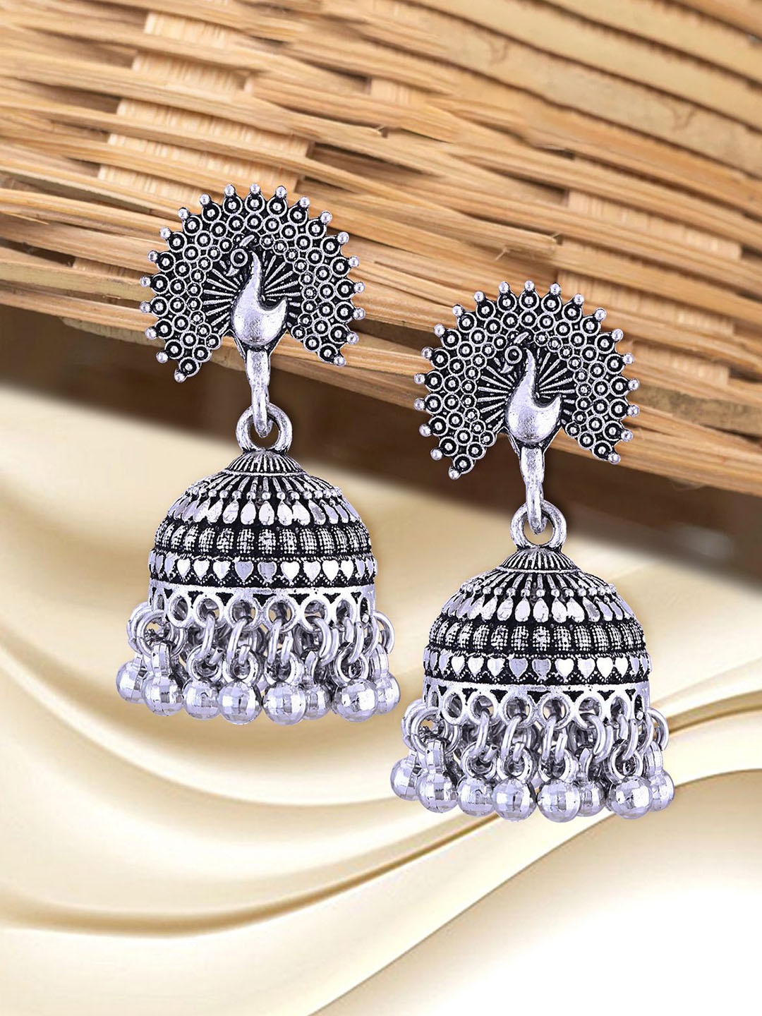 

Anouk Rhodium-Plated Dome Shaped Oxidised Jhumkas, Silver