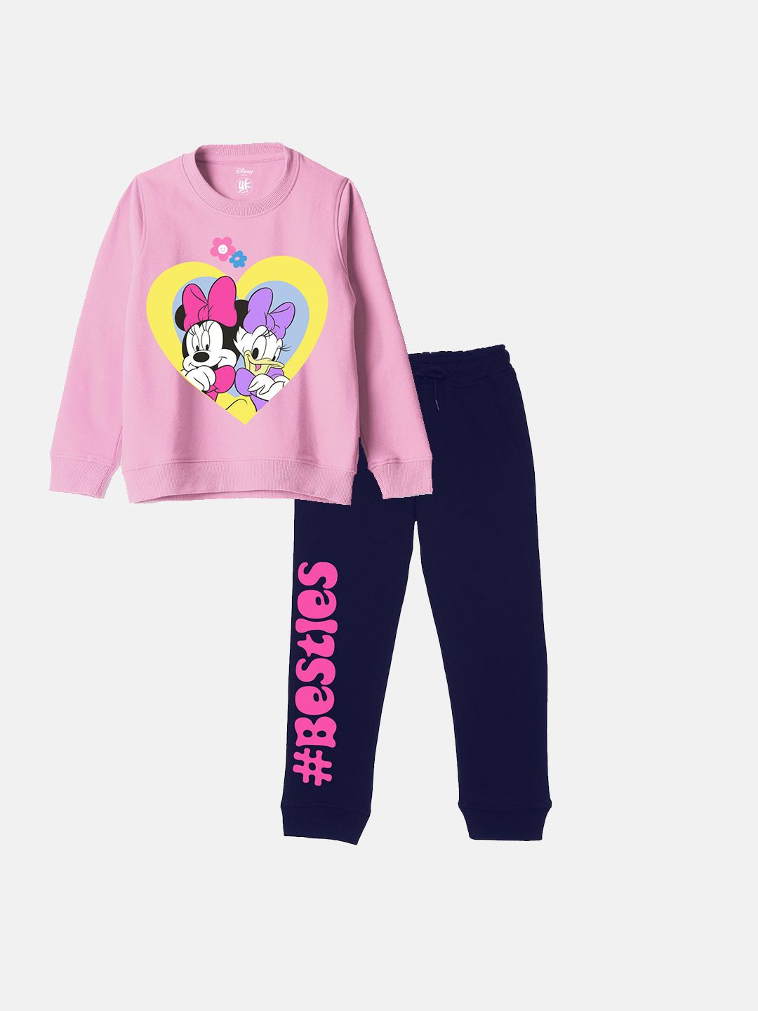 

YK Disney Girls Mickey & Donald Printed Round Neck Sweatshirt With Jogger, Pink