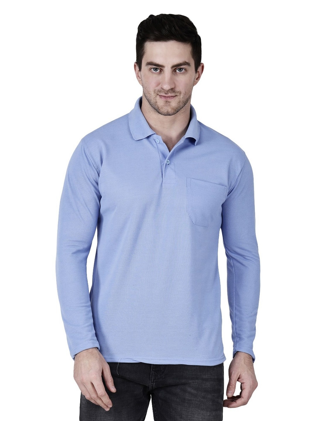 

SAIKSA FASHION Men Regular Fit Solid Polo Collar Cotton T-shirt, Blue