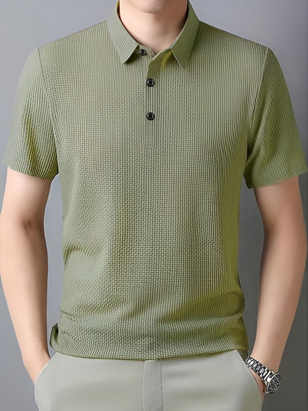 

Fashion2wear Men Self Design Polo Collar T-shirt, Green