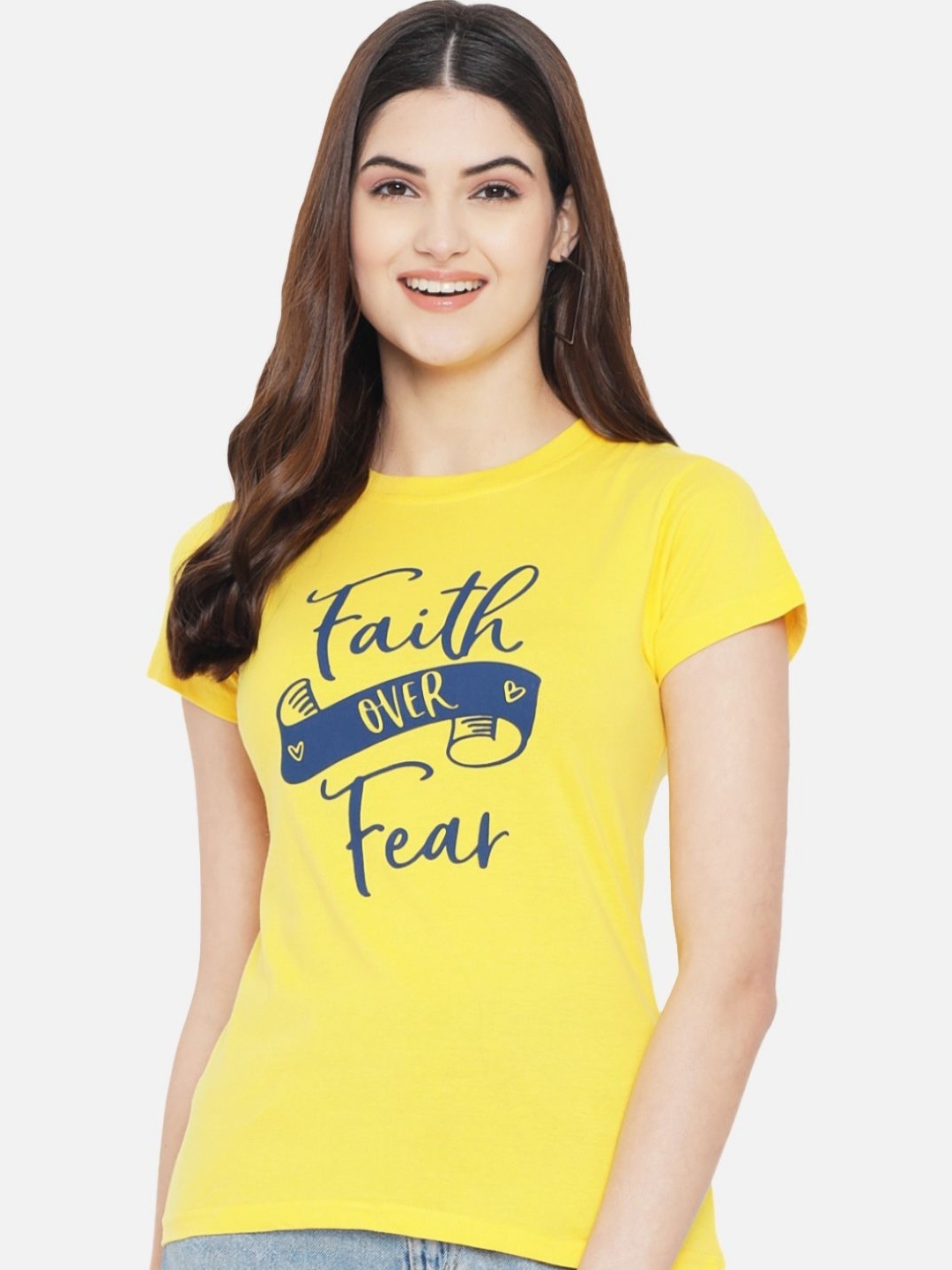 

CORSICA Women Regular Fit Typography Printed Round Neck Cotton T-shirt, Yellow