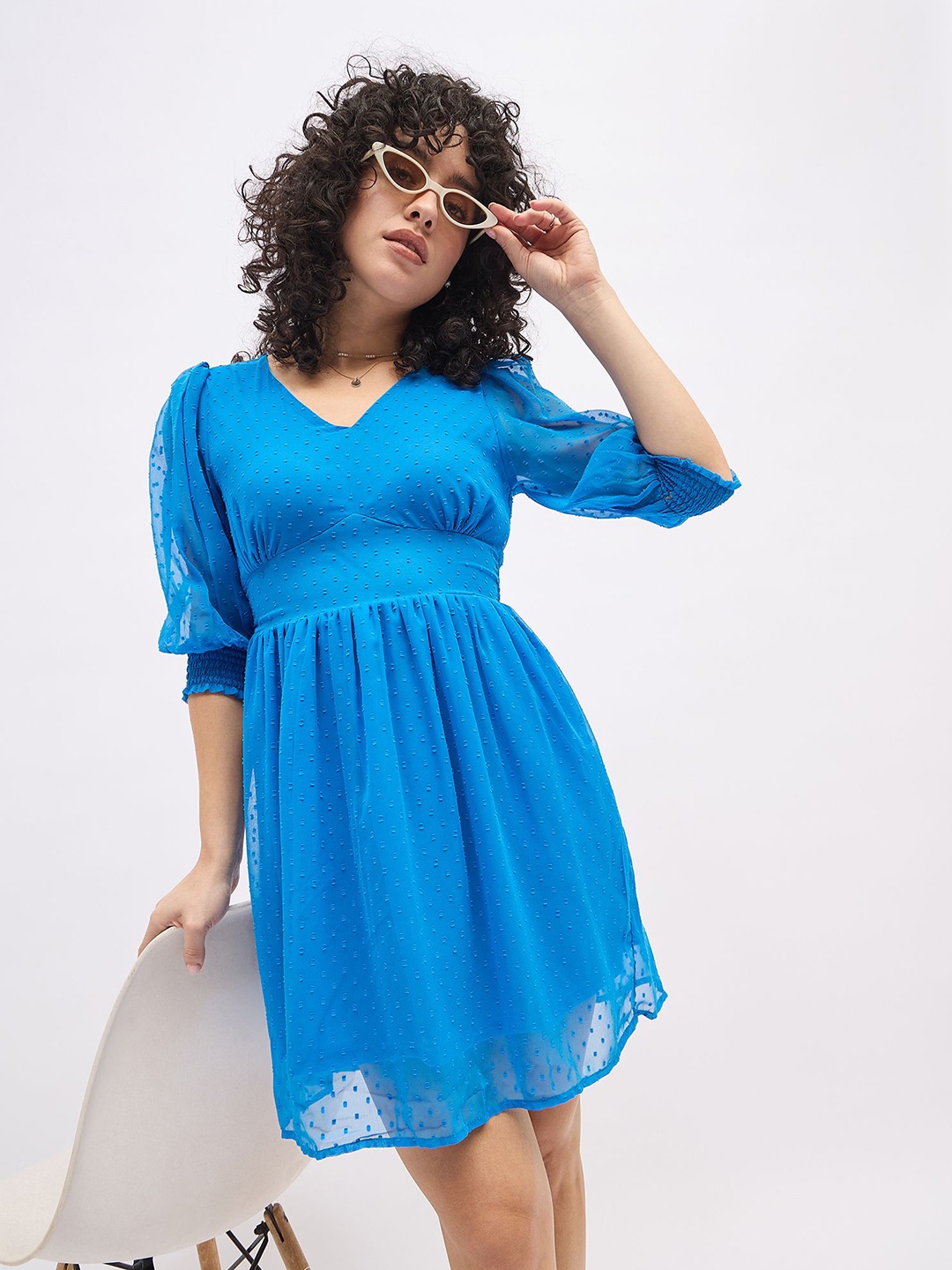 

Chemistry Women V-Neck Georgette Mini Dress, Blue