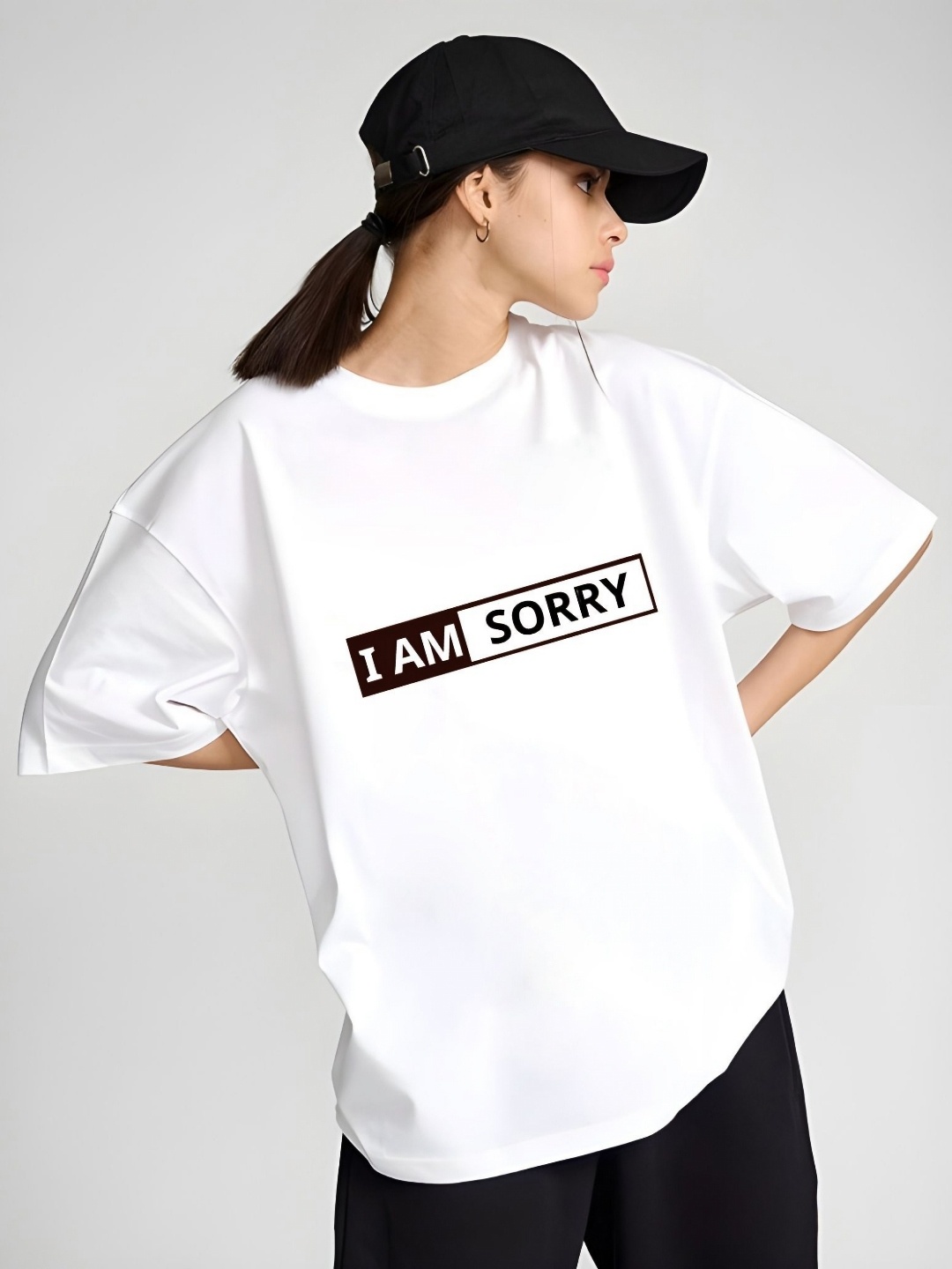 

Moda Rapido Women Typography Printed Round Neck Cotton Oversized T-shirt, White