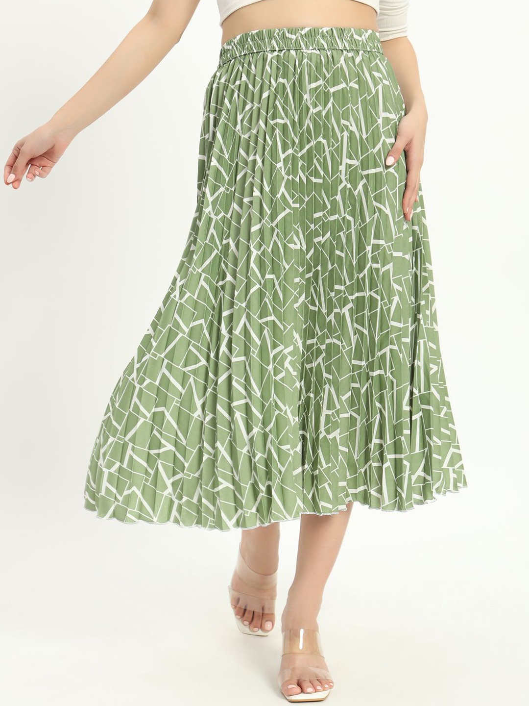 

ZWERLON Printed A-Line Midi Skirt, Green