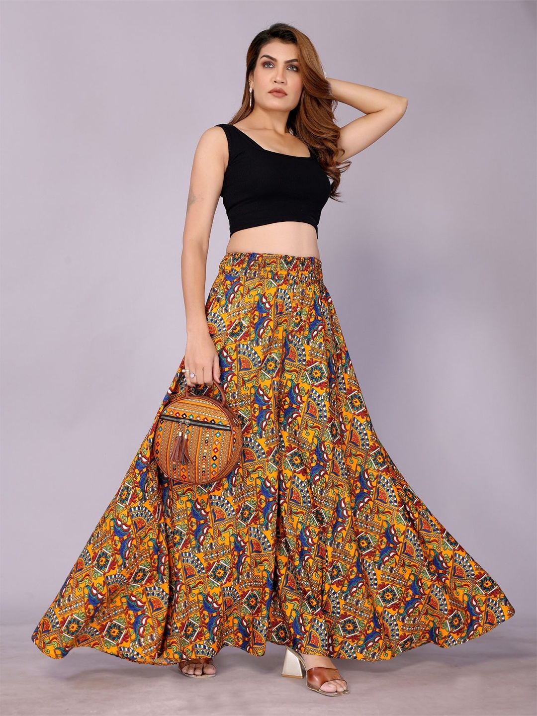 

vj fashion Women Ethnic Motifs Printed Flared Palazzos, Yellow